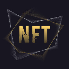 NFT concept, blockchain technology, cryptocurrency. Non-fungible token Work. Futuristic background, with elements in techno style microchips. Banner template design for web. Copyspace.