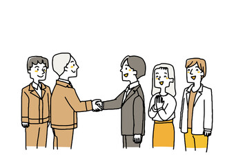 
職場のチームが成功したプロジェクトを喜んでいる　称賛や歓迎をしている仲間
