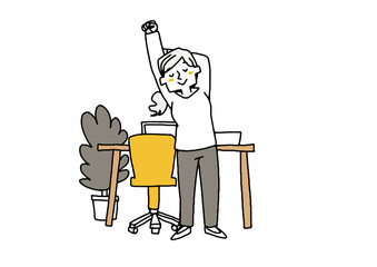 
仕事の合間にストレッチをしている女性　もしくは就業前のウオーミングアップ
