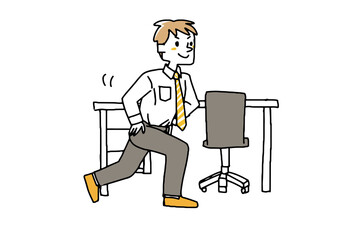 仕事の合間にストレッチをしている男性　もしくは就業前のウオーミングアップ