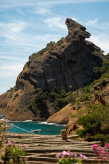 Rocher du capucin cliff in blue Calanque de Figuerolles near La Ciotat, Provence, France