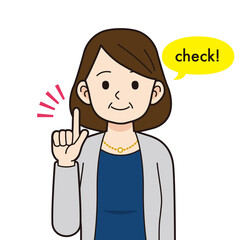 説明する働くミドル女性＿線画