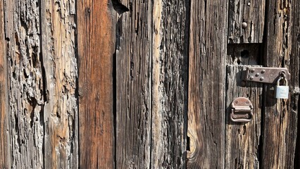puerta de madera vieja con chapa y candado 