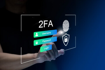 Businessman touching virtual screen to fingerprint scan for two-factor authentication for safety use of social networks and access to information privacy