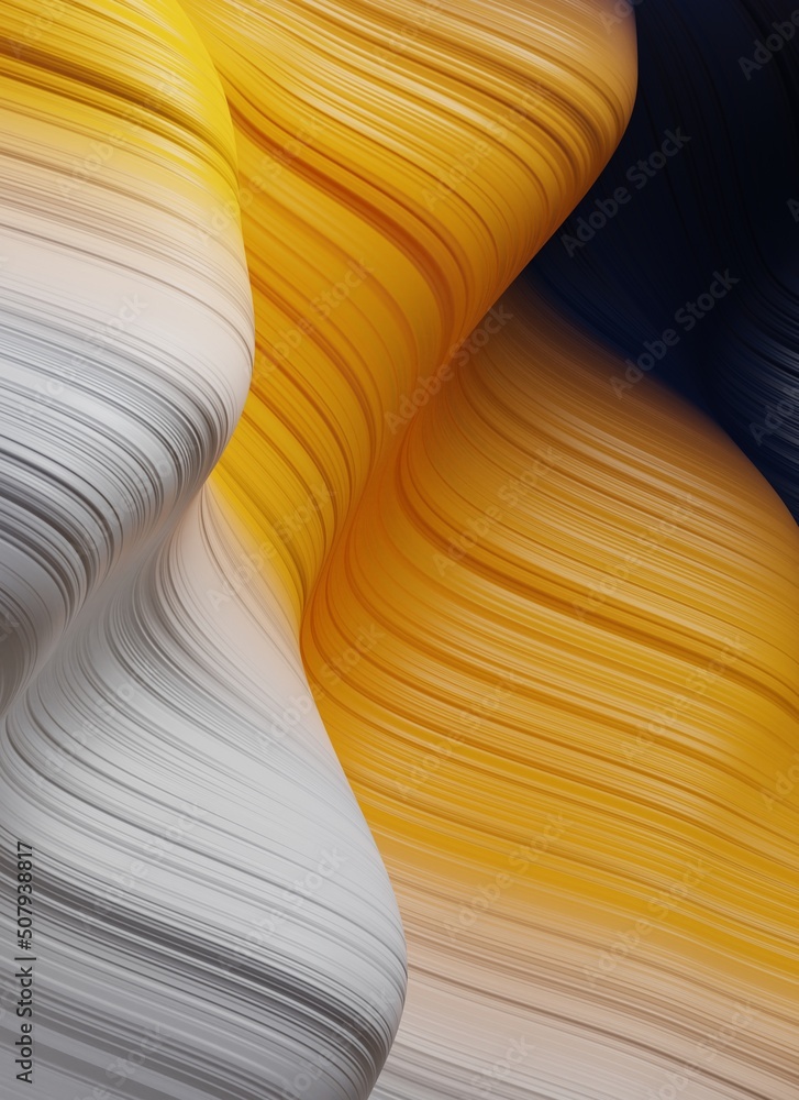Poster modern 3d abstract background with curvy surface. yellow white and blue wallpaper with copy-space. p