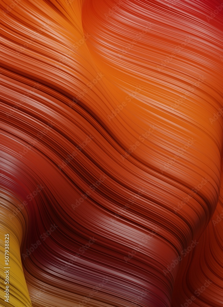 Poster modern 3d abstract background with curvy surface. orange tones wallpaper with copy-space. pattern wa