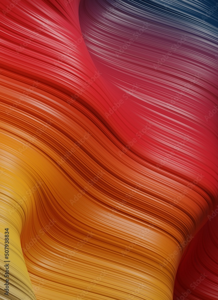Poster modern 3d abstract background with curvy surface. orange and blue wallpaper with copy-space. pattern