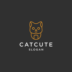 Cat cute line art logo template vector illustration design