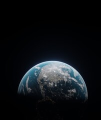 cinematic View blue planet north america Earth in space 3D rendering elements of this image furnished by NASA. Civilization. view from dark space 3d illustration.realistic earth surface and world map © Banana Images