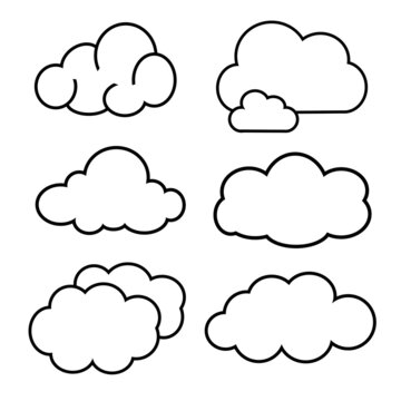 Black and white cute clouds using doodle art on white background
