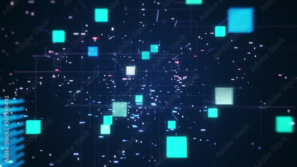 Poster blockchain concept. isometric digital blocks connect with each other and shapes crypto chain. blocks