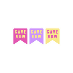Save now ribbon design with curved edge and soft colored isolated on a white background. Vector illustration