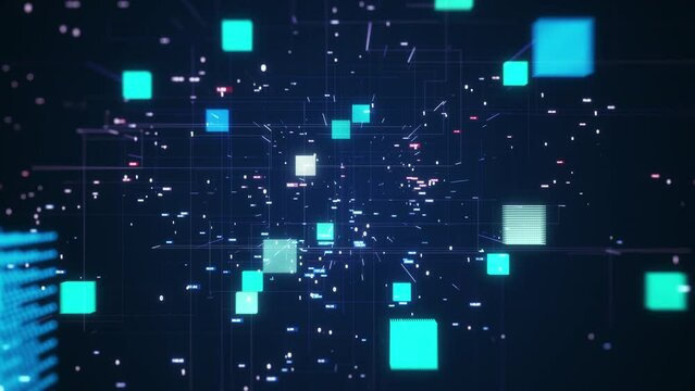Blockchain concept. Isometric digital blocks connect with each other and shapes crypto chain. Blocks or cubes, connection consists of digital data. Digital network technology. 3D Render.