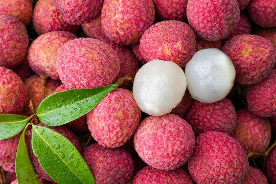 Pile Sweet Lychee For Sale In Market.