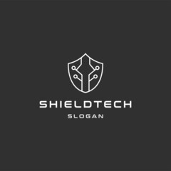 Shield tech line art logo template vector illustration design