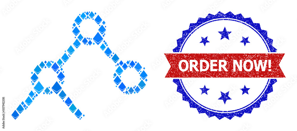 Poster blue brilliant composition binary links icon, and bicolor dirty order now! seal stamp. brilliant rel