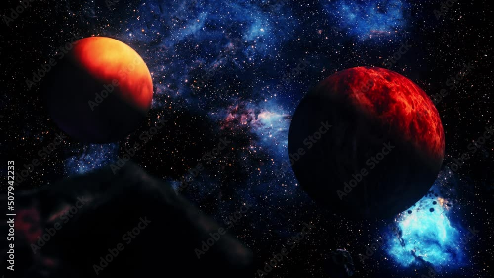 Poster abstract scence alien planet exploration through outer space towards center glowing milky way galaxy