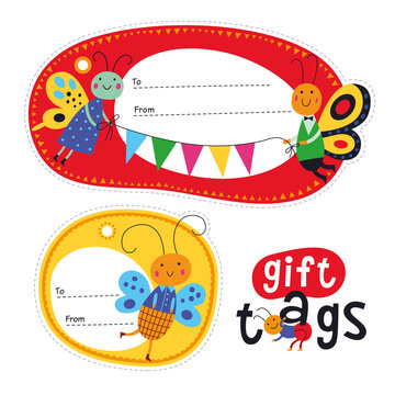 Gift tags with cute insects for children. Part 2.