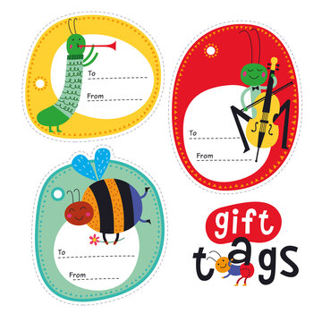 Gift tags with cute insects for children. Part 3.