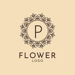 letter P flower circle decoration for spa, salon, hotel, florist, feminine brand