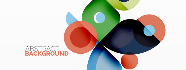 Colorful round shapes, circles and triangles background. Minimal geometric template for wallpaper, banner, presentation