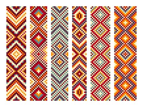 Pixel mexican aztec mayan pattern, ethnic tribal vector background. Seamless geometric pattern ornament of Mexico and Native American boho decoration with embroidery texture