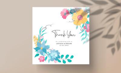 beautiful sweet flat floral wedding invitation card design with pastel color