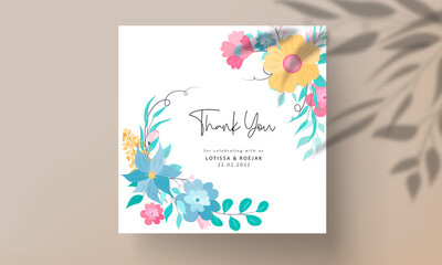 Fototapeta premium beautiful sweet flat floral wedding invitation card design with pastel color