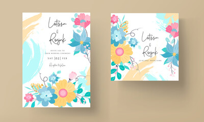 Fototapeta premium beautiful sweet flat floral wedding invitation card design with pastel color