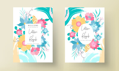 Fototapeta na wymiar beautiful sweet flat floral wedding invitation card design with pastel color