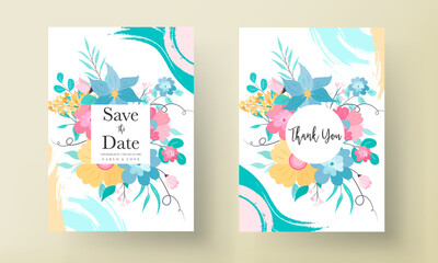 Beautiful colorful invitation card with hand drawn floral