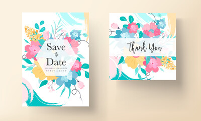 Naklejka na ściany i meble Beautiful colorful invitation card with hand drawn floral