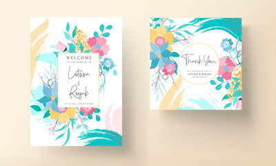 Naklejka na ściany i meble Beautiful colorful invitation card with hand drawn floral