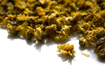 Close up of Dried Chrysanthemum, the herb is often used as a health care drink.