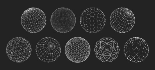 Fototapeta 3D sphere mesh grid, globe or ball in circle net wire, vector digital earth. 3D sphere in wireframe or geometric network in dots and lines or mesh grid frames, science and technology object obraz