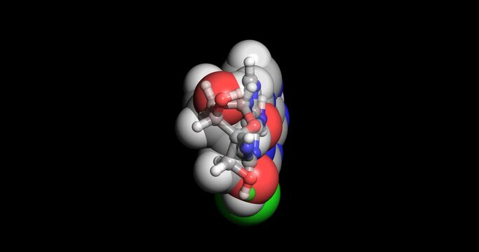 Cladribine, anticancer drug, 3D molecule, spinning 4K