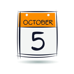Creative calendar page with single day (5 October), Vector 