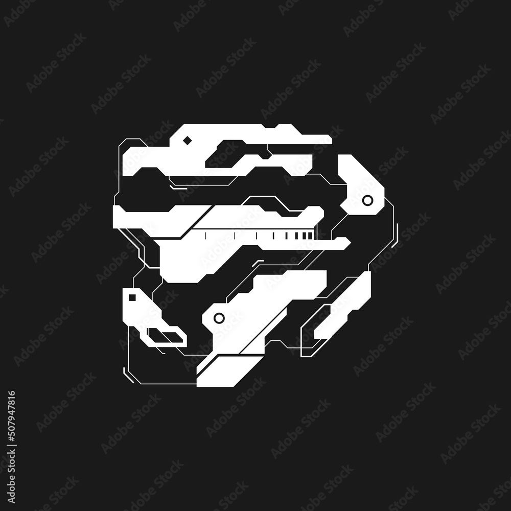 Poster cyberpunk arrow. futuristic interface cyber element. cyberpunk tech pointer, direction, arrow for de