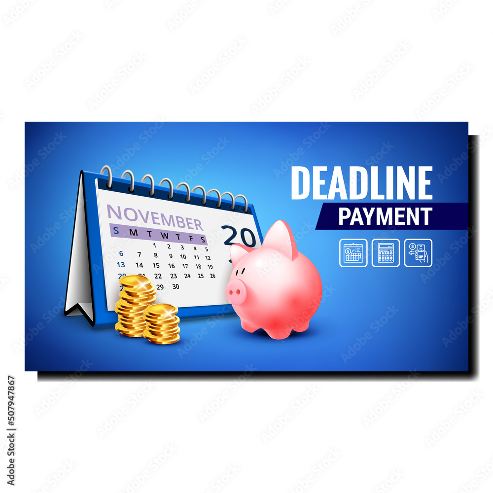 Wall mural deadline payment creative promotion banner vector. deadline payment for service or tax, piggy bank w