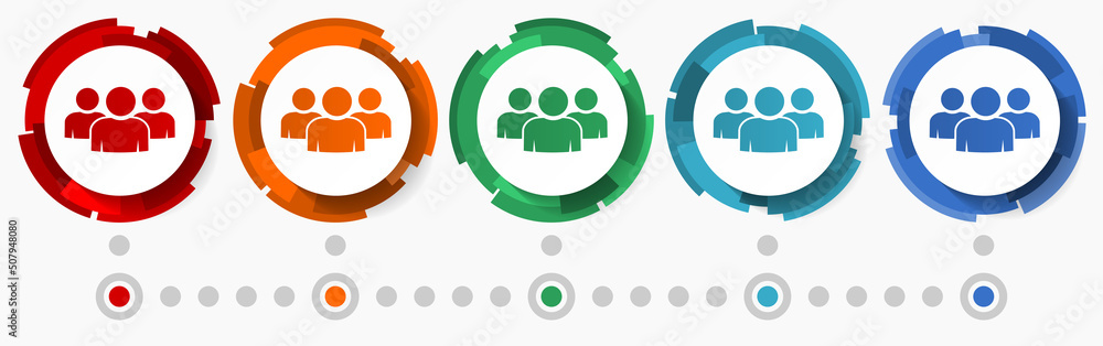 Poster People, team concept vector icon set, modern design abstract web buttons in 5 color options, infographic template for webdesign and mobile apps