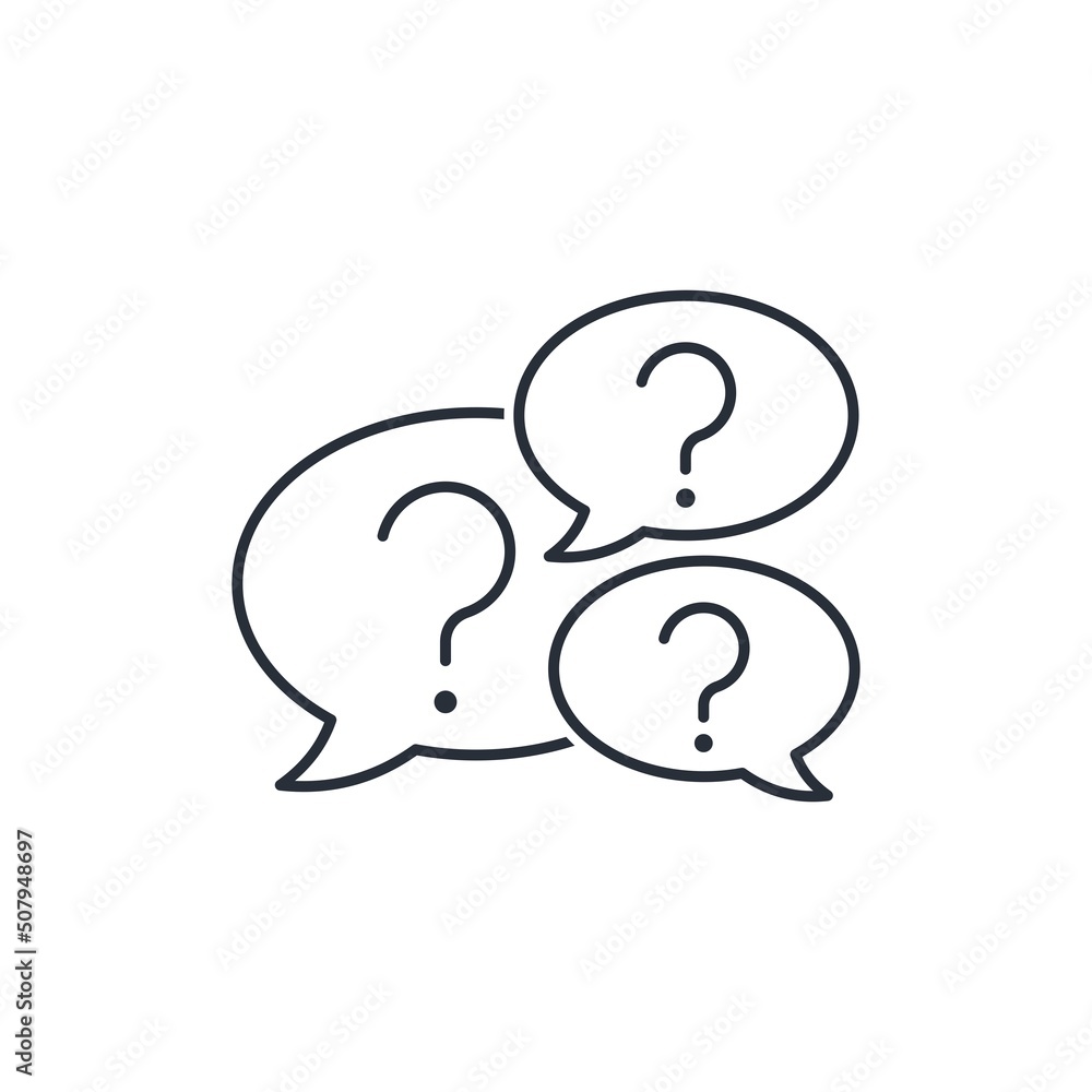 Aufkleber many questions. active dialogue, discussion. vector linear icon isolated on white background.