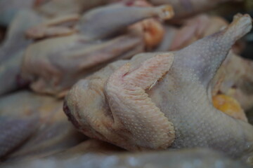 Almaty, Kazakhstan - 03.25.2022 : Sale of chicken meat on the open market