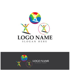 Fototapeta na wymiar logo design of people doing yoga symbol icon illustration vector