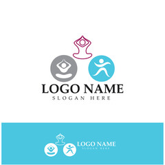 logo design of people doing yoga symbol icon illustration vector
