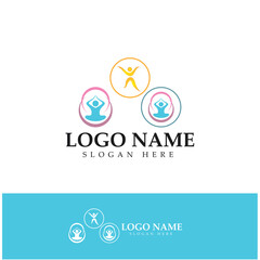 logo design of people doing yoga symbol icon illustration vector
