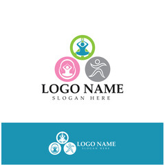 logo design of people doing yoga symbol icon illustration vector