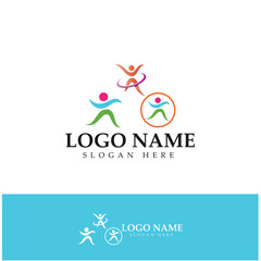 logo design of people doing yoga symbol icon illustration vector