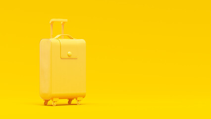 Minimal concept. Yellow leather suitcase on yellow background. 3D Render.