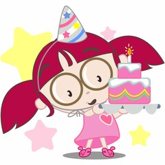 Obraz na płótnie Canvas vector mascot illustration a cute little girl with tart birthday party