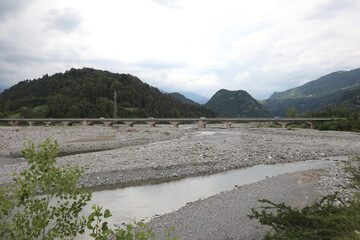 bridge over the TAGLIAMENTO river in Northern Italy with little water due to the karst phenomenon...